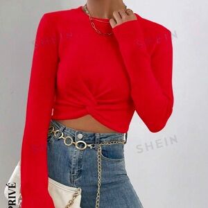 SHEIN Bold Red Twist Crop Top